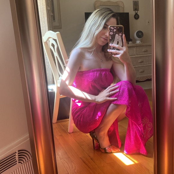 LILLY PULITZER EMMETT MAXI STRAPLESS DRESS PINK KNIT LACE MAGENTA WOMENS SIZE XS - Picture 2 of 6